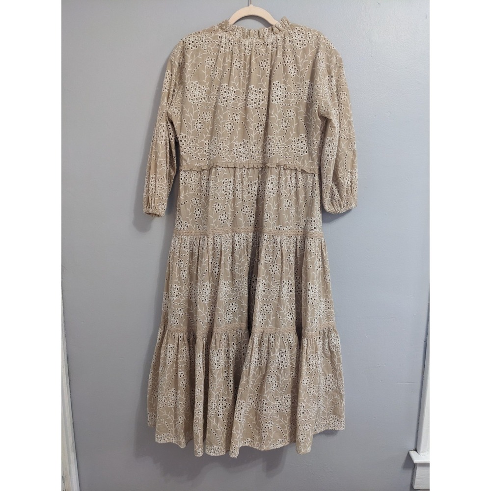 Chicos Tan Beige Cotton Eyelet Lace Tiered Midi Dress Womens Size 1 US 8 Boho - Picture 8 of 16